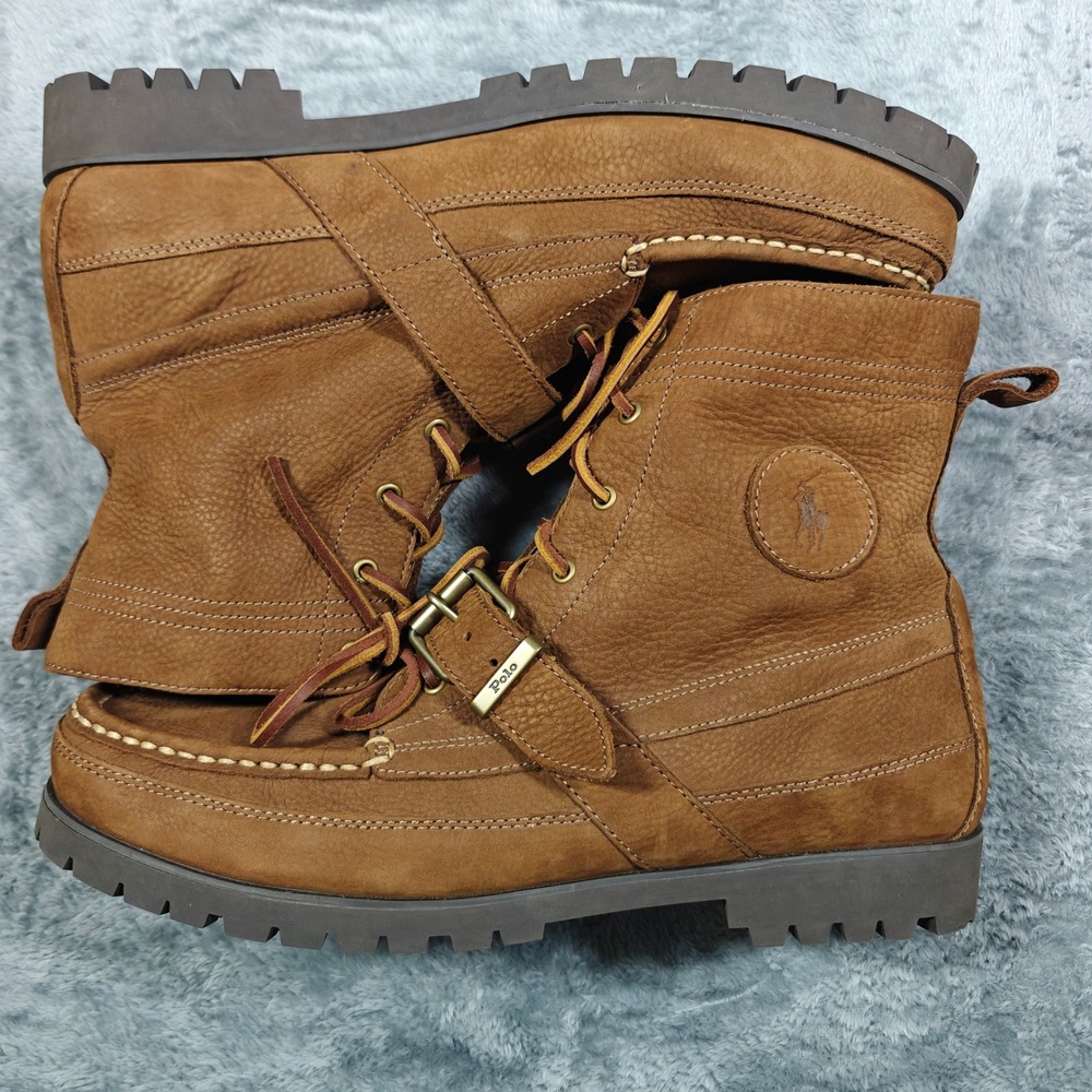 Polo Country Ranger Boot Mens 14 14D Brown Leather Buckle Moc Toe Lug Sole